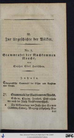 No. 7. Stammtafel der Nachkommen Noachs.