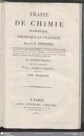 5: Traité De Chimie Élémentaire, Théorique Et Pratique