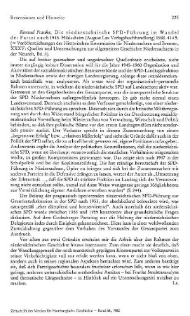 Franke, Konrad :: Die niedersächsische SPD-Führung im Wandel der Partei nach 1945, (Veröffentlichungen der Historischen Kommission für Niedersachsen und Bremen, Quellen und Untersuchungen zur allgemeinen Geschichte Niedersachsens in der Neuzeit, 35, 3) : Hildesheim, Lax, 1980