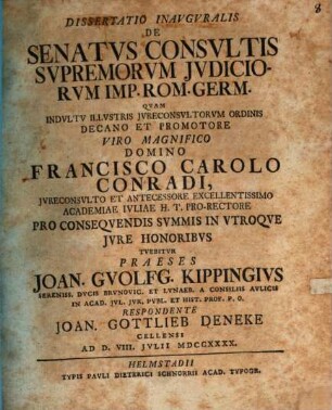 Diss. inaug. de senatus consultis supremorum iudiciorum imp. rom. germ.
