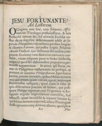 Jesu Fortunante! Ad Lectorem.
