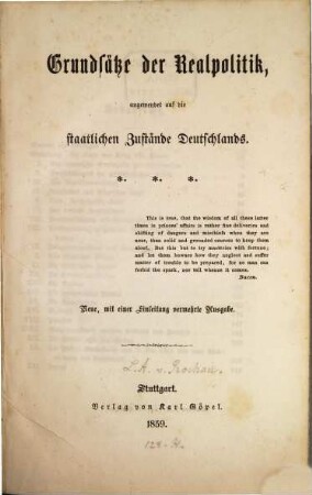Grundsätze der Realpolitik, angewendet auf die staatlichen Zustände Deutschlands