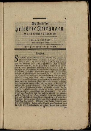 Zweytes Stück, den 12ten Jan. 1788.