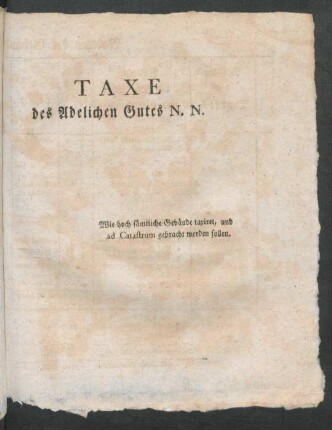Taxe des Adelichen Gutes N.N.