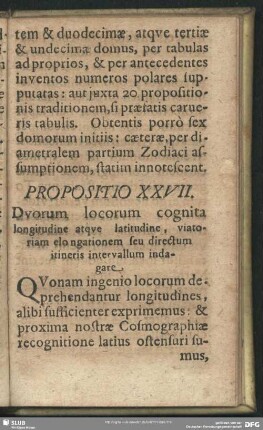 Propositio XXVII. Duorum locorum cognita longitudine atque latitudine, viatoriam elongationem seu directum itineris intervallum indagare