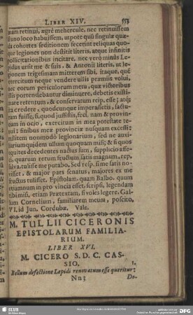 Liber XVI. M. Cicero S. D. C. Cassio