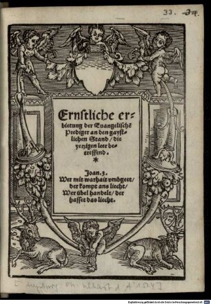 Ernstliche erbietung der Evangelische[n] Prediger an den gaystlichen Stand, die yetzigen leer betreffend