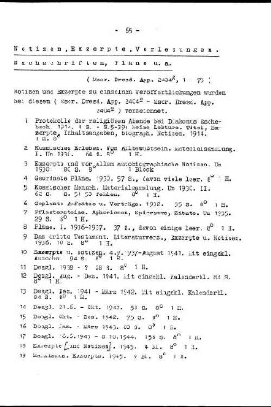 Notizen, Exzerpte, Vorlesungen, Nachschriften, Pläne u.a.