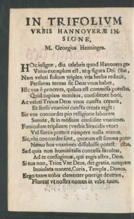 In Trifolium Urbis Hannoverae Insigne ...