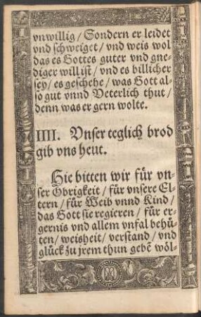 IIII. Unser teglich brod gib uns heut.