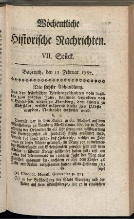 VII. Stück. Bayreuth, den 11 Februar 1767.