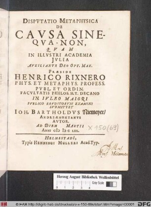 Disputatio Metaphysica De Causa Sine-Qua-Non