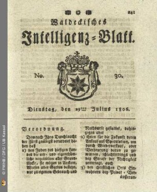 No. 30. Dienstag, den 29ten Julius 1806