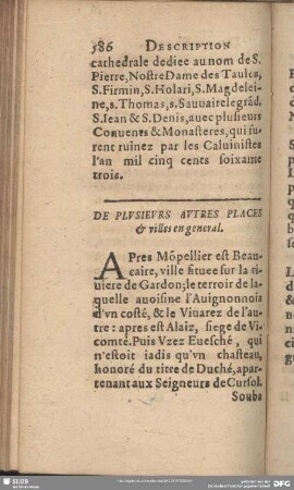 De Plusieurs Autres Places & villes en general