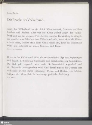 Erstes Kapitel. Die Epoche des Völkerbunds