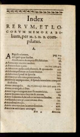 Index Rervm, Et Locorvm Memorabilium, per M. I. H. B. compilatus.