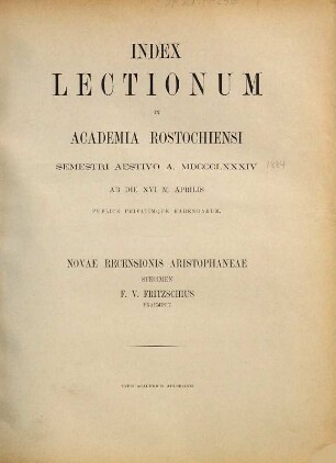 Index lectionum in Academia Rostochiensi ... publice privatimque habendarum. SS 1884