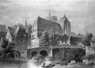 Ansicht von Marburg, mit alter Universität, Lahnbrücke und Deutschherrenmühle