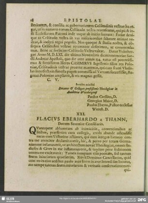 XXI. Flacius Eberhardo A Thann, Ducum Saxoniae Consiliario