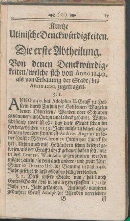 Kurtze Utinische Denckwürdigkeiten.