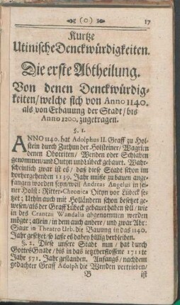 Kurtze Utinische Denckwürdigkeiten.