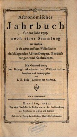 Astronomisches Jahrbuch. 1787 (1784)