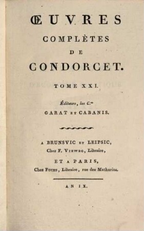 Oeuvres complètes de Condorcet. 21
