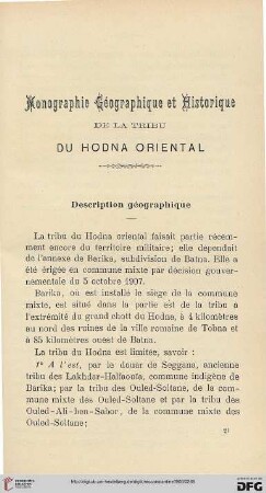 Sér. 4: Monographie géographique et historique de la tribu du Hodna oriental