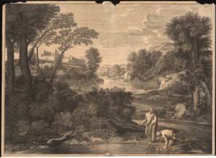 Landschaft mit Diogenes: Reproduktionsgraphik nach Poussin