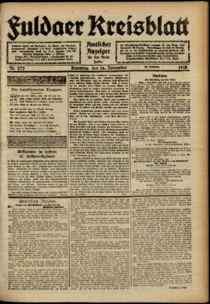 Ausgabe vom Dienstag, den 26. November 1918.