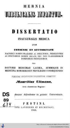 Hernia umbilicalis infantum : dissertatio inauguralis medica