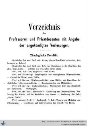 Verzeichnis der Professoren und Privatdozenten