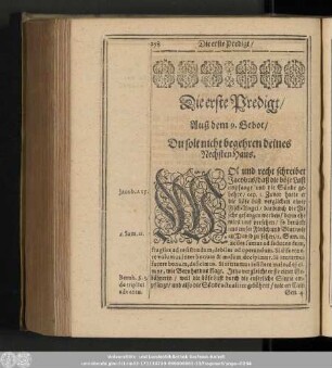 Die erste Predigt/ Auß dem 9. Gebot/ Du solt nicht begehren deines Nechsten Haus.
