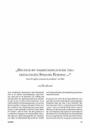 "Deutsch ist wahrscheinlich die vielgestaltigste Sprache Europas ..." : zum Projekt „Standardvariation“ im IDS