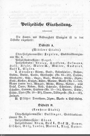 Polizeiliche Einteilung der Stadt
