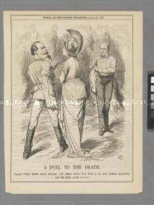 Karikatur aus dem "Punch" auf die Vermittlungsversuche Großbritanniens im Deutsch-Französischen Krieg (in englischer Sprache)