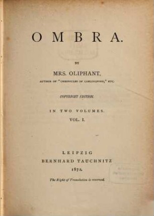 Ombra : in two volumes, 1