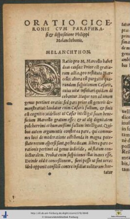 Oratio Ciceronis Cum Paraphrasi et dispositione Philippi Melanchthonis