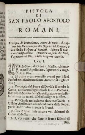 Pistola Di San Paolo Apostolo A' Romani.