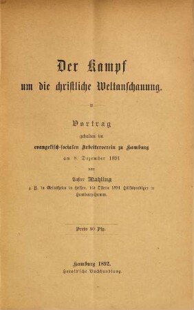 Der Kampf um die christliche Weltanschauung