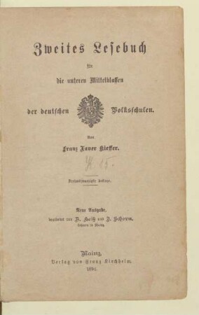 Zweites Lesebuch für die unteren Mittelklassen der deutschen Volksschulen