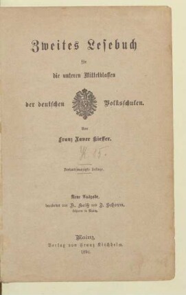 Zweites Lesebuch für die unteren Mittelklassen der deutschen Volksschulen