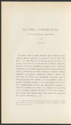 La vida intelectual en las provincias argentinas - (Continuación) : (1861)
