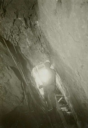 Kleinvoigtsberg, Grube Alte Hoffnung Gottes, Abbau vor Ort (Preßlufthammer)