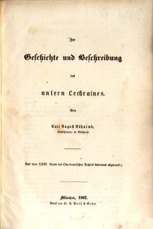 Zur Geschichte und Beschreibung des untern Lechraines