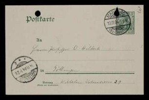 Nr. 3: Postkarte von Otto Blumenthal an David Hilbert, Marburg, 13.11.1904