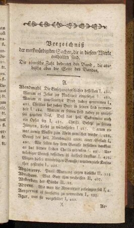 Verzeichniß der merkwürdigsten Sachen, die in diesem Werke enthalten sinc.