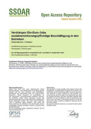 Verdrängen Ein-Euro-Jobs sozialversicherungspflichtige Beschäftigung in den Betrieben