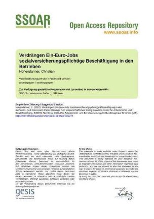 Verdrängen Ein-Euro-Jobs sozialversicherungspflichtige Beschäftigung in den Betrieben