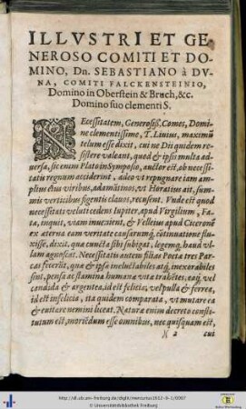 Illustri et Generoso Comiti et Domino, Dn. Sebastiano à Duna, Comiti Falckensteino…